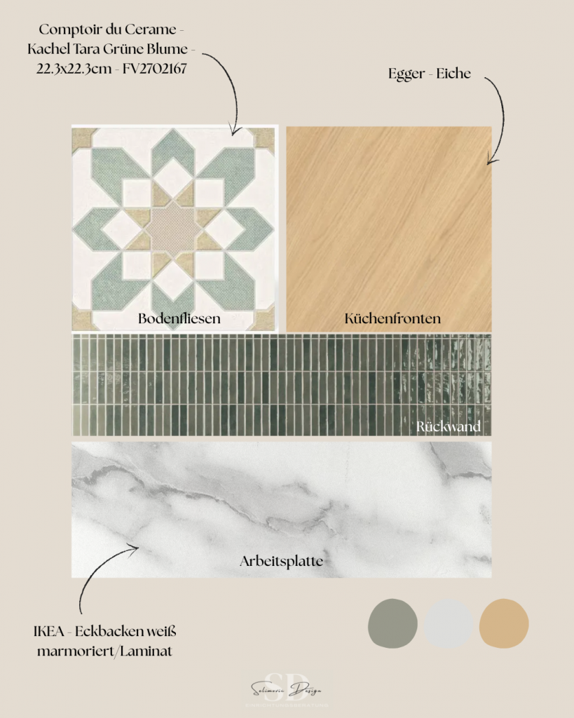 Material- und Farbkonzept einer Küchenvariante